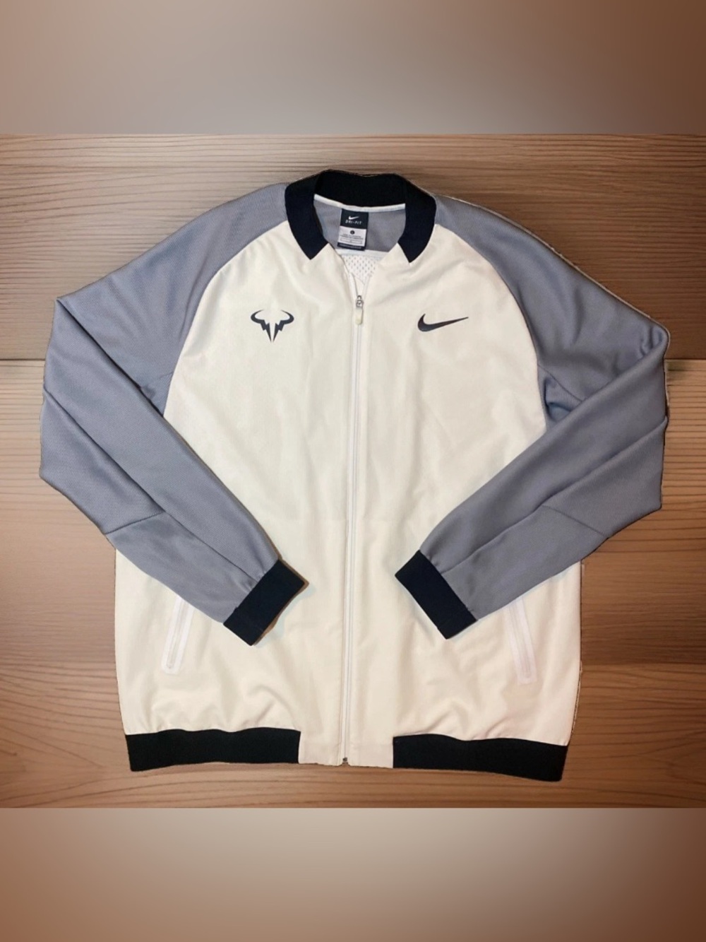 Nike Rafael Nadal Court Jacket Mens Large White/Grey Tennis Dri-FIT Full Zip